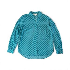 Michael Kors Turquoise Checkered Button Down Shirt